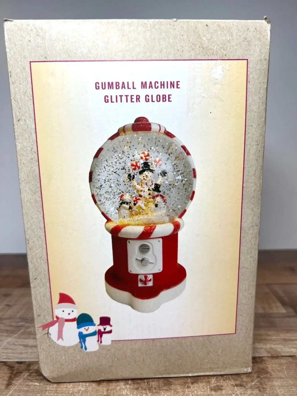 Gumball Machine Snow Globe Glitter & Snowman Candy Cane Design Holiday Lights Up